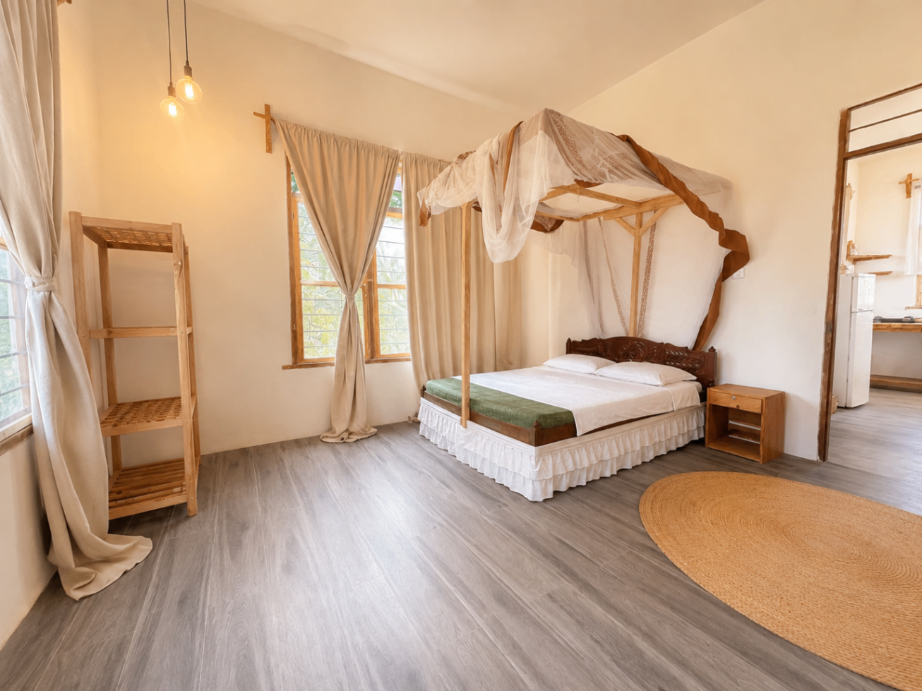 Bedroom inside the Garden House with canopy bed